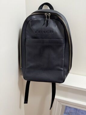 Coach Blac Leather Backpack with Silver Zippers - Like New